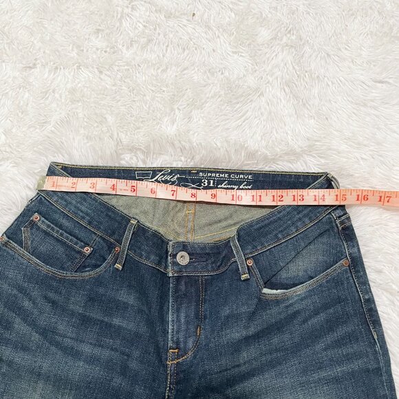 Women Levi's Supreme Curve Skinny Boot Cut Flare Jeans in Dark Blue Size 31x32 - Picture 3 of 9